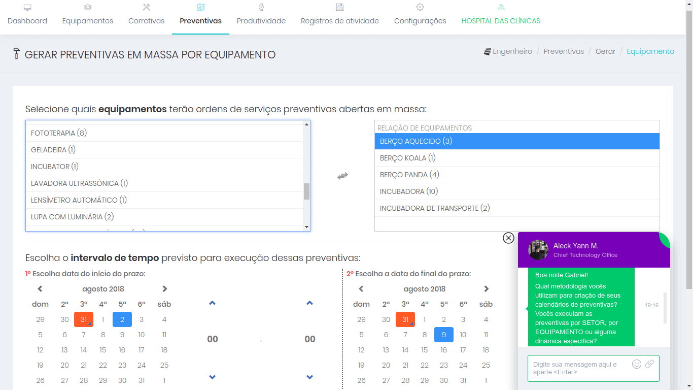 Sistema de engenharia clínica com suporte especialista